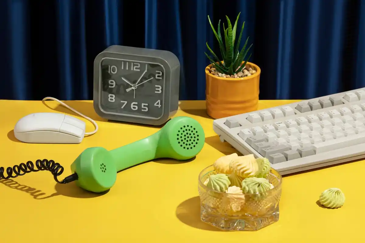 desk with timer and notepad productivity