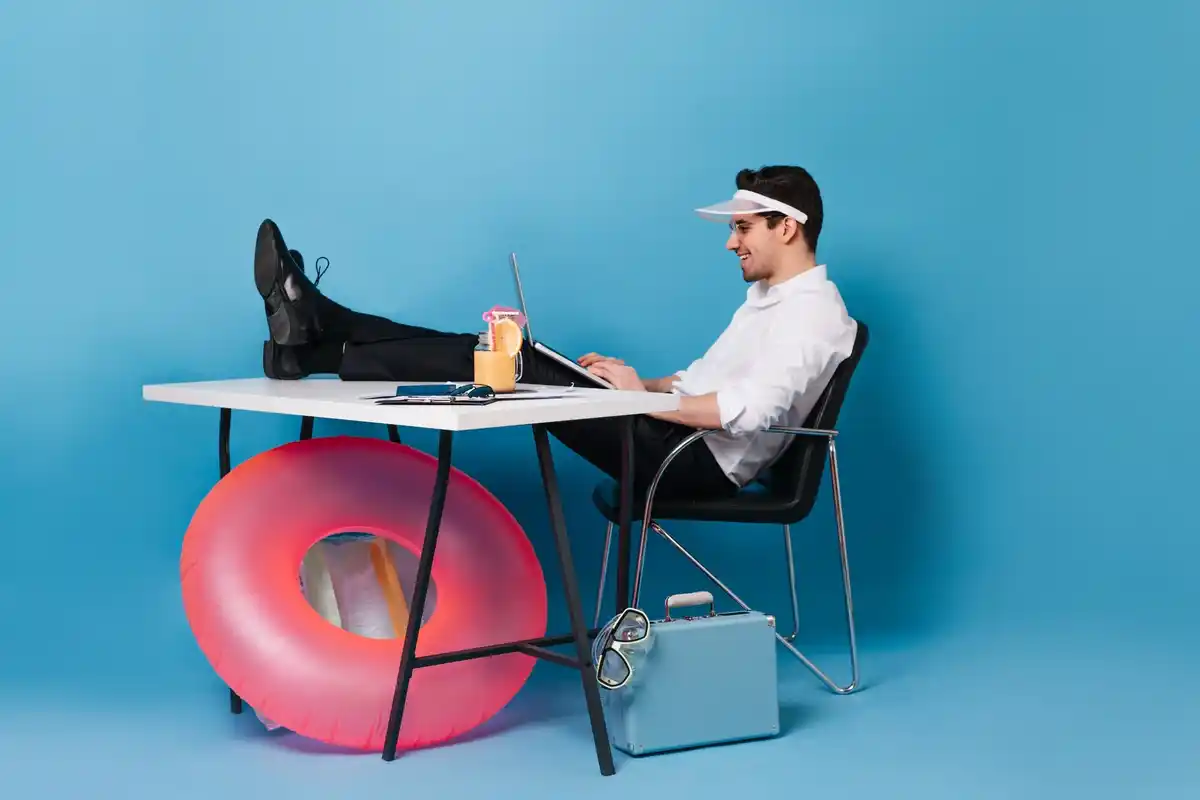 busy multitasking office worker with multiple tasks
