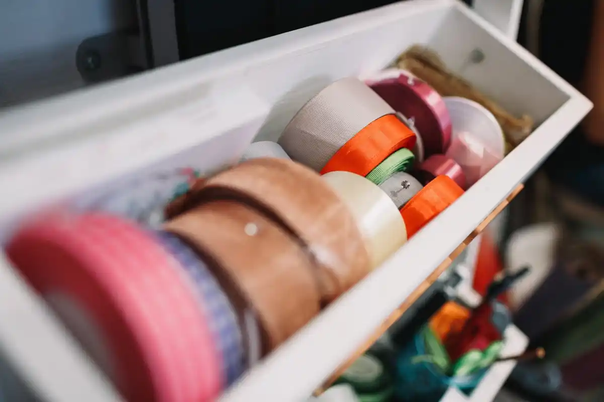 organized Dutch kitchen with storage boxes