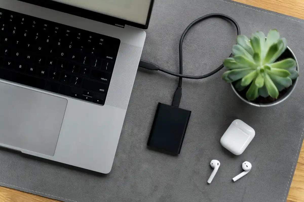 Laptop with USB flash drive inserted