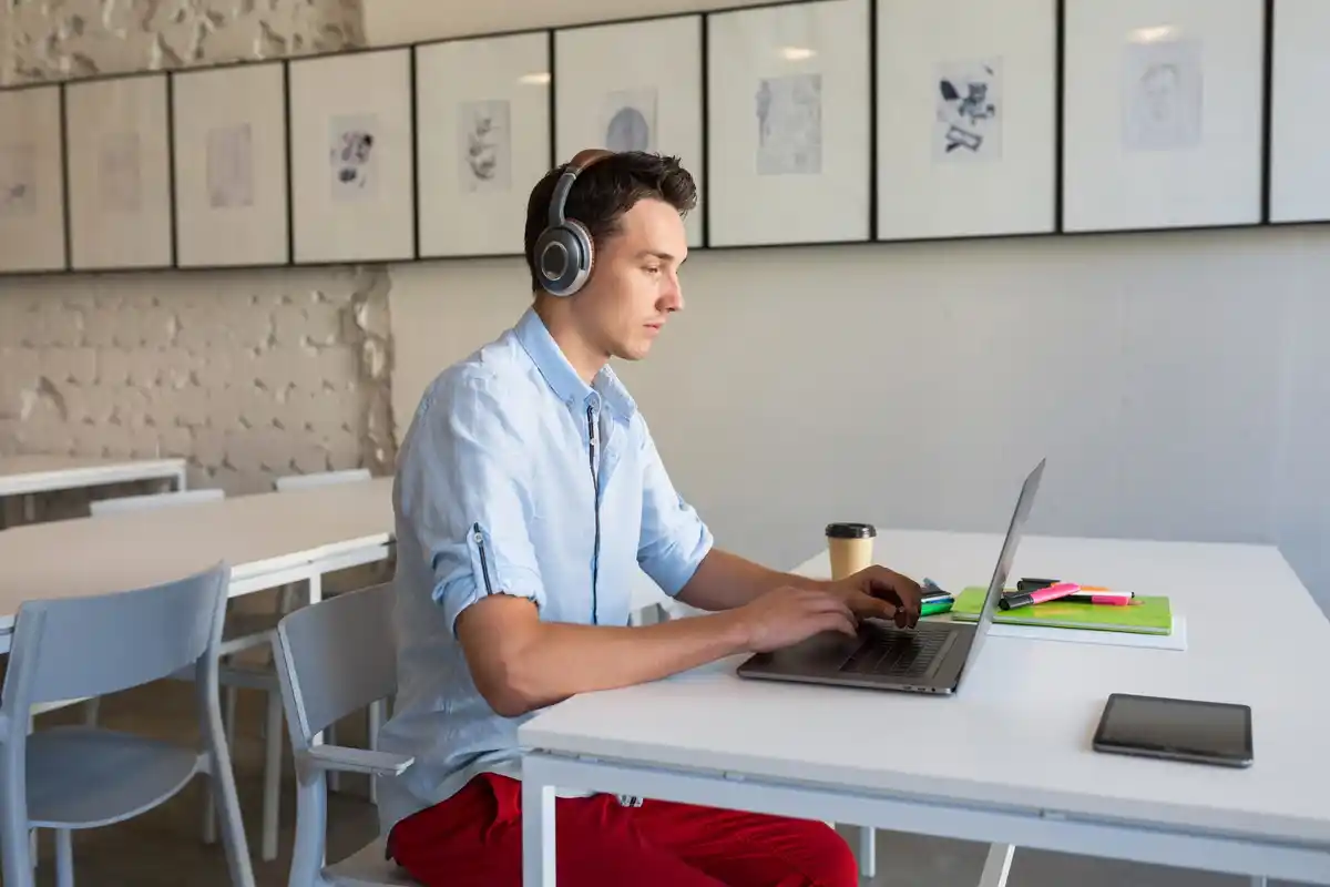 working with headphones concentration