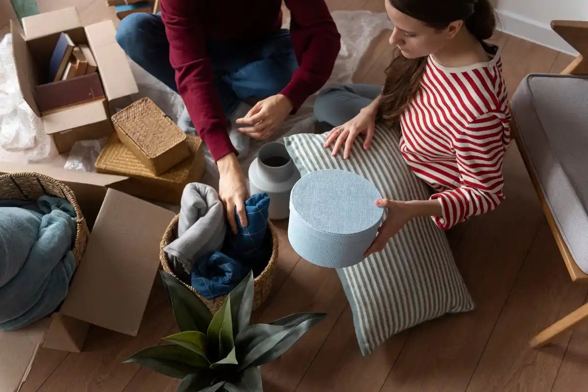 family organizing home together