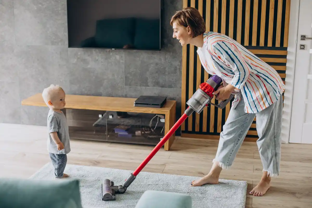 family cleaning at home tidy organized living room