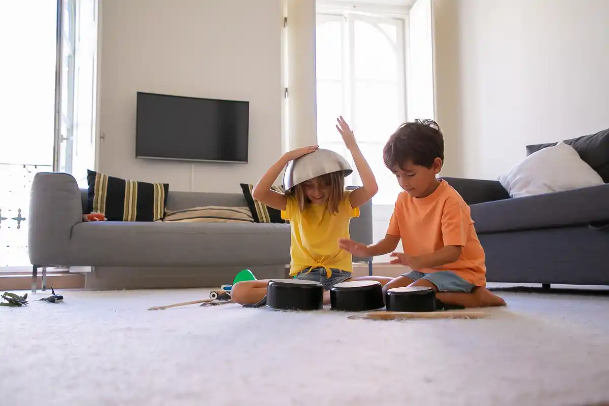 tidy home with kids playing