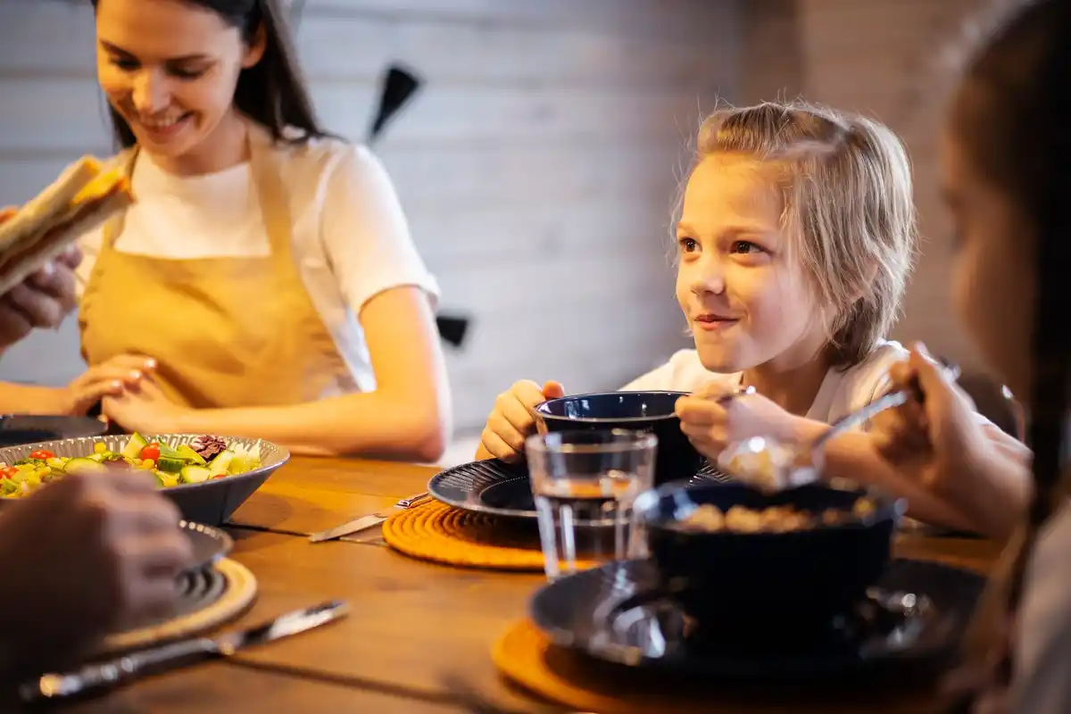family enjoying a casual meal together