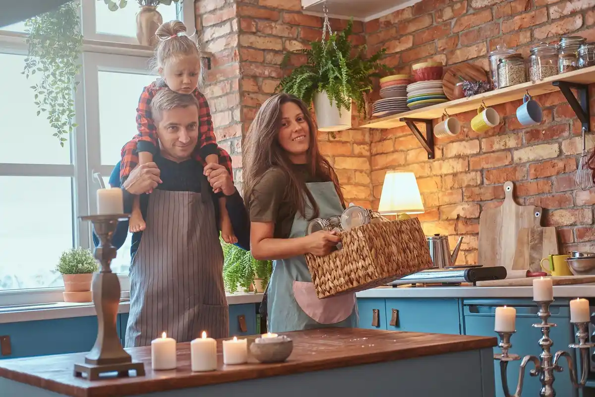 happy family organizing chores at home