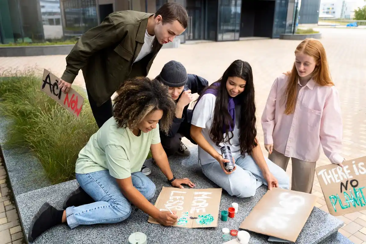 group of people doing crafts together at community center