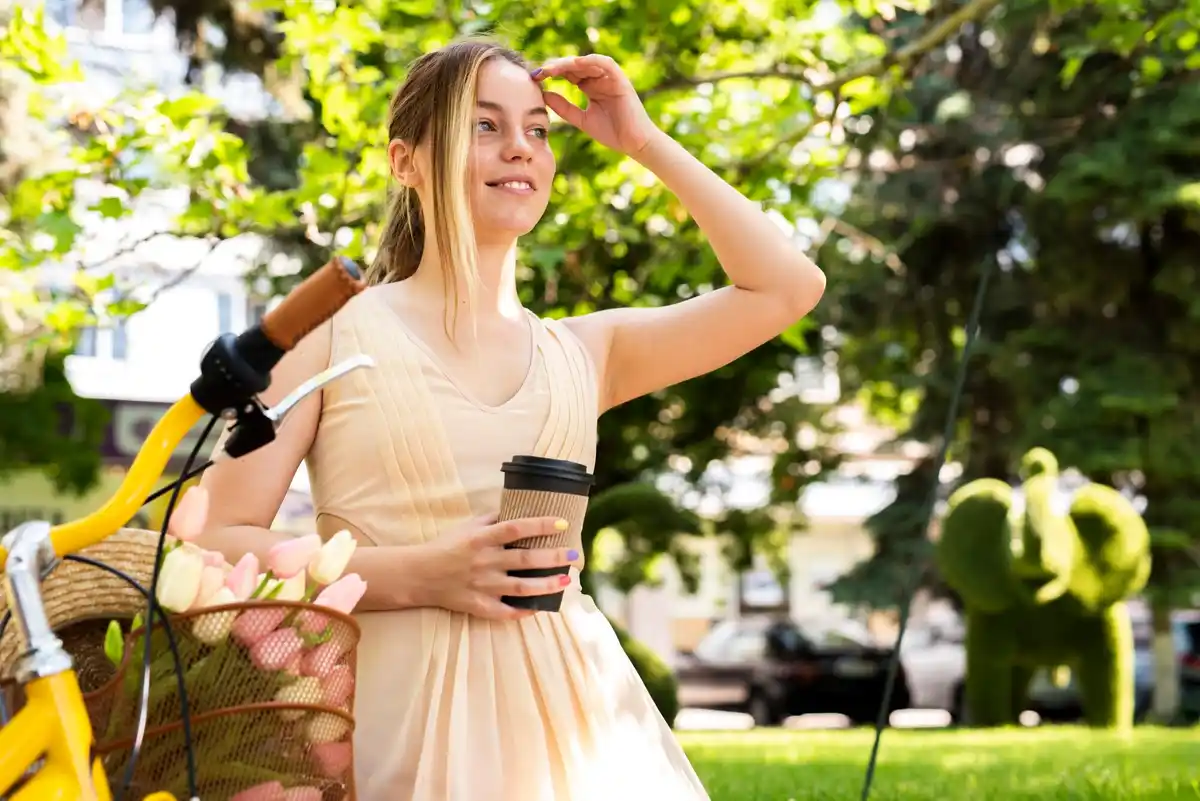 person walking in park during lunch break