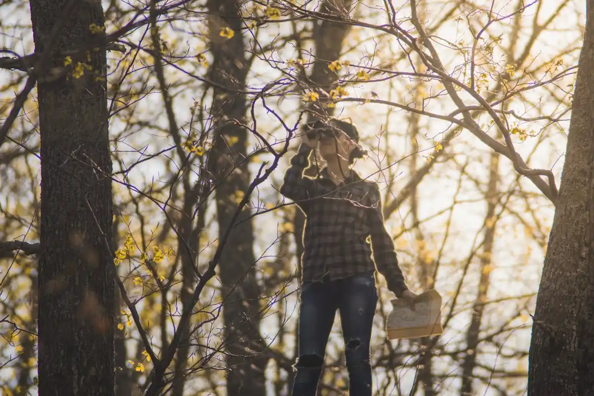 person walking in park with sunlight