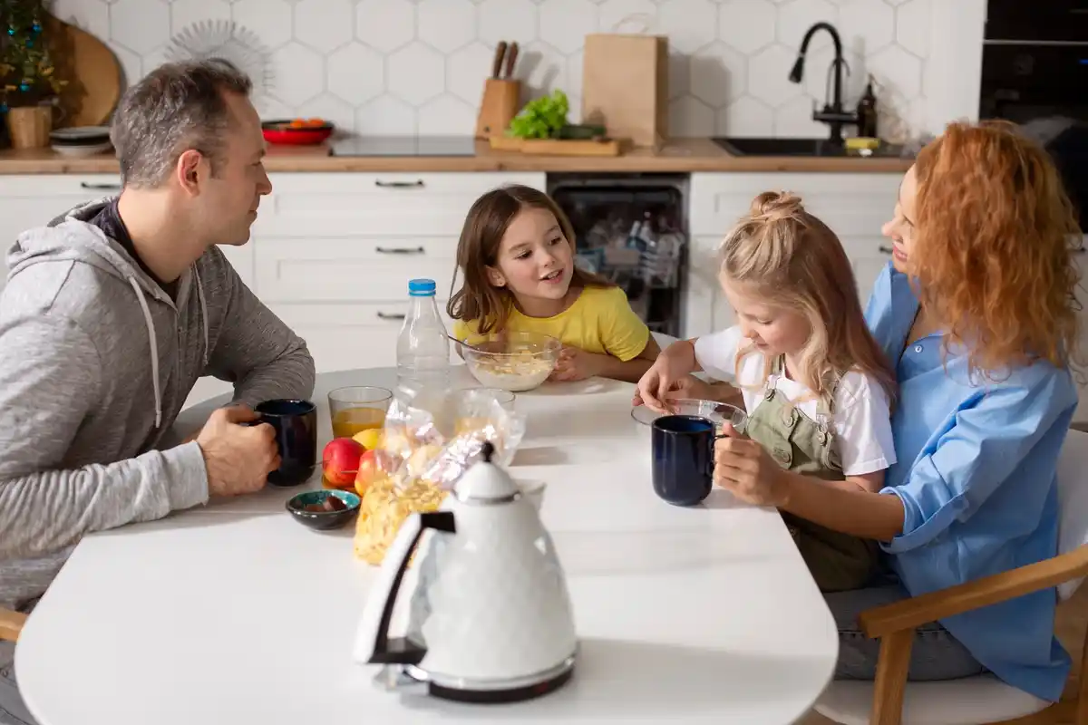 family morning meeting kitchen table