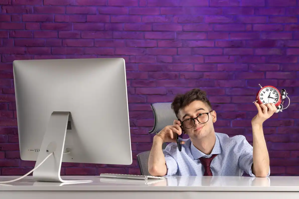 happy employee working flexible hours