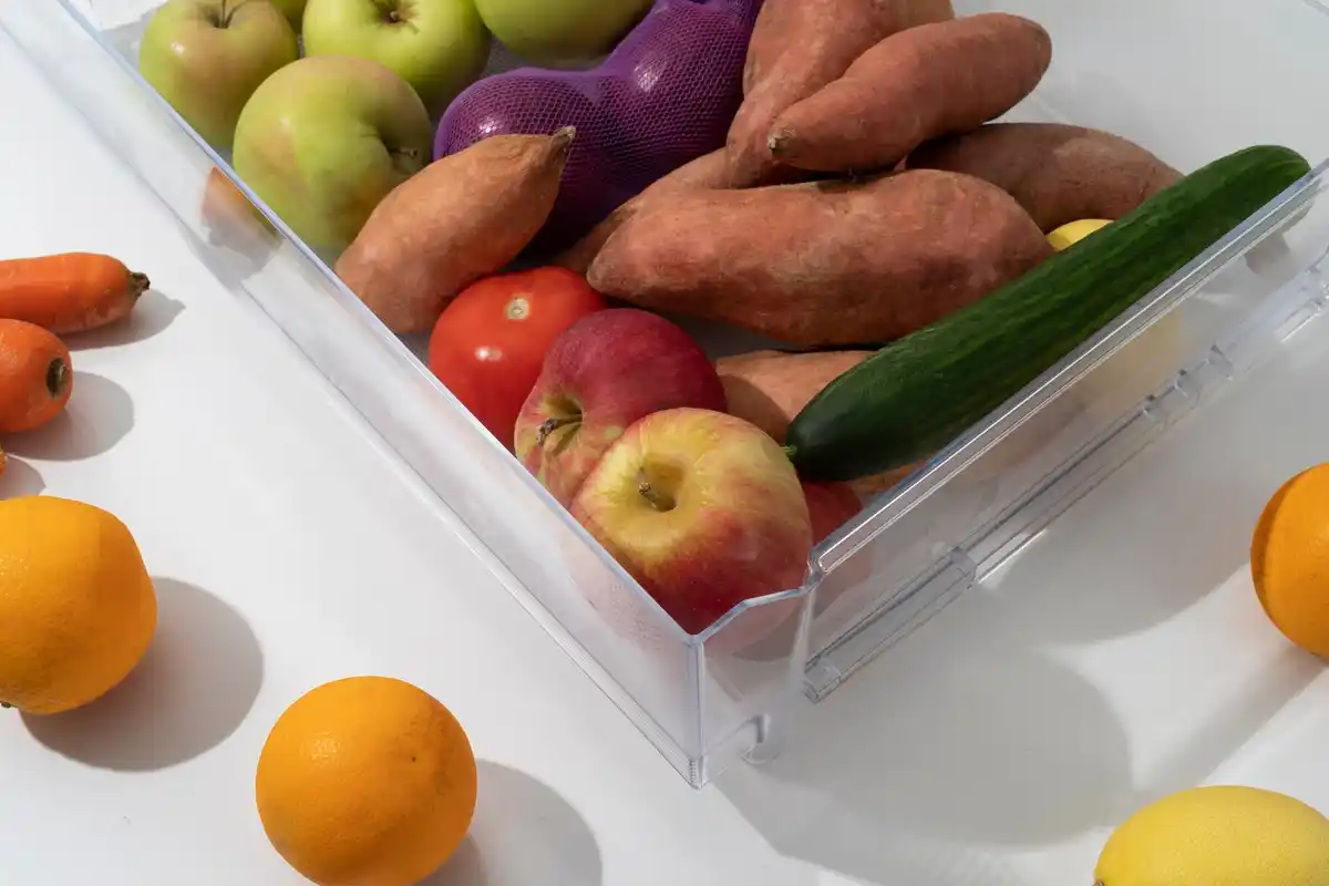 fresh vegetables and fruits in refrigerator storage