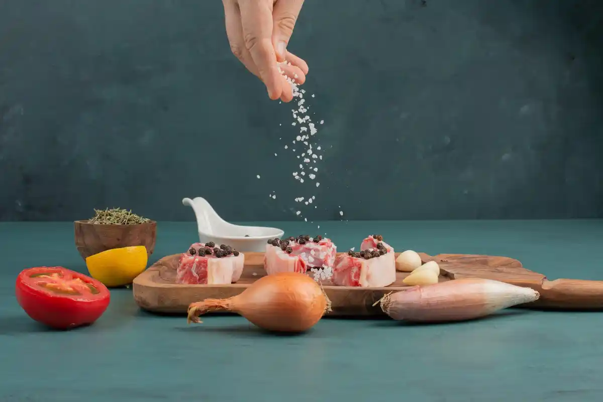 sea salt and fresh herbs in kitchen
