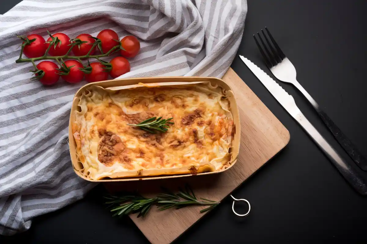 crispy golden baked lasagna close up