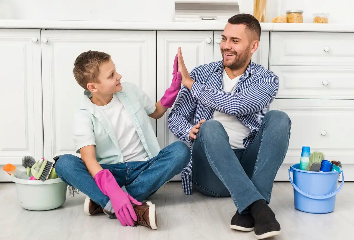 family cleaning together home rules