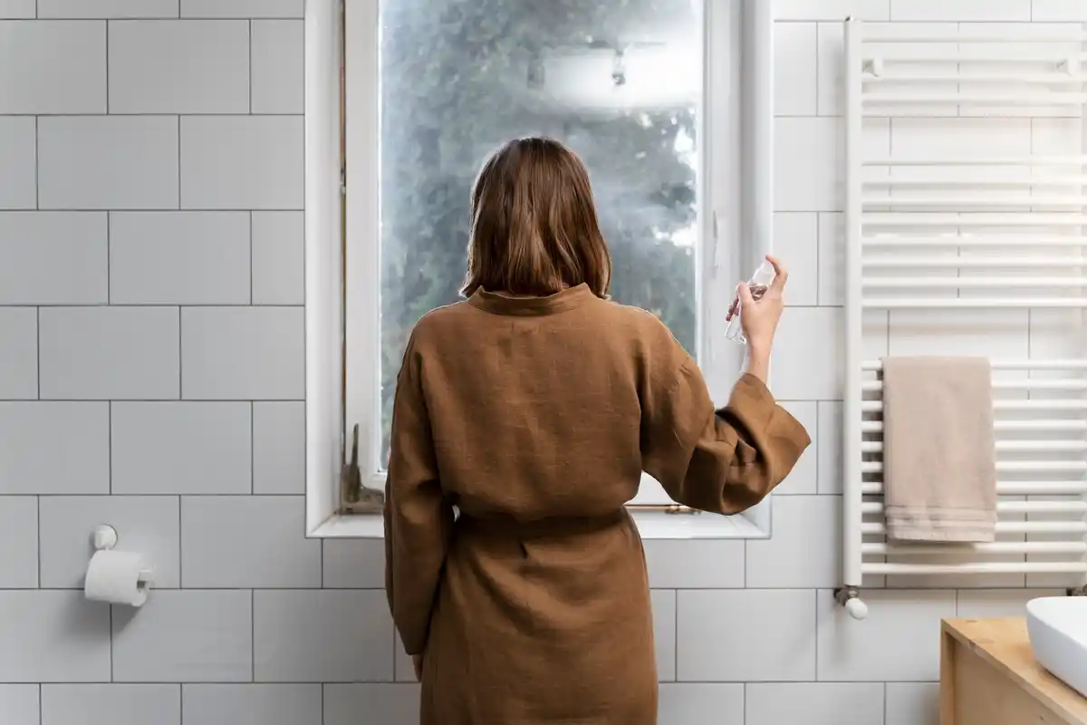 quick bathroom cleaning with squeegee