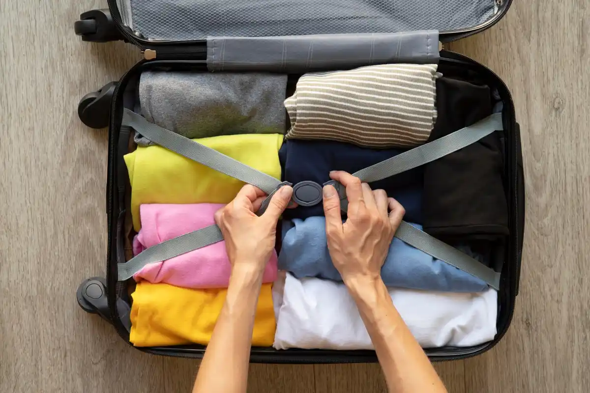 hand luggage packing organized with rollers and zip bags