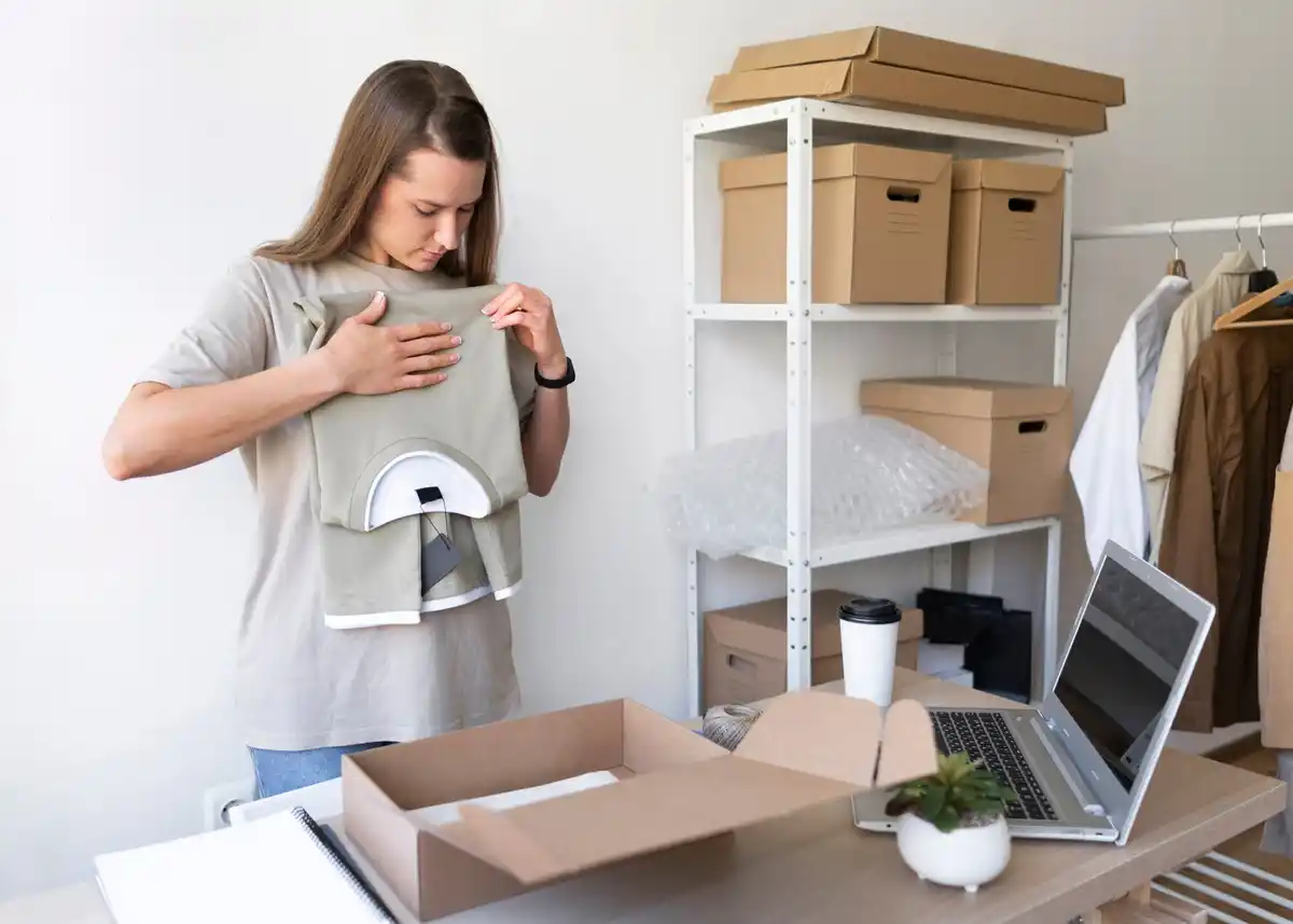 person sorting out clutter in home office