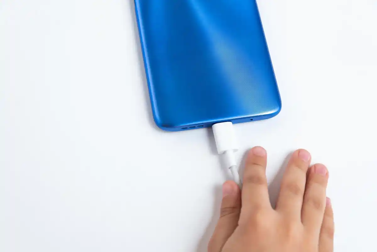 smartphone battery charging close up