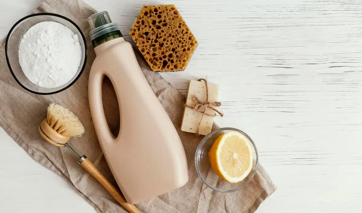 eco friendly cleaning products on kitchen counter