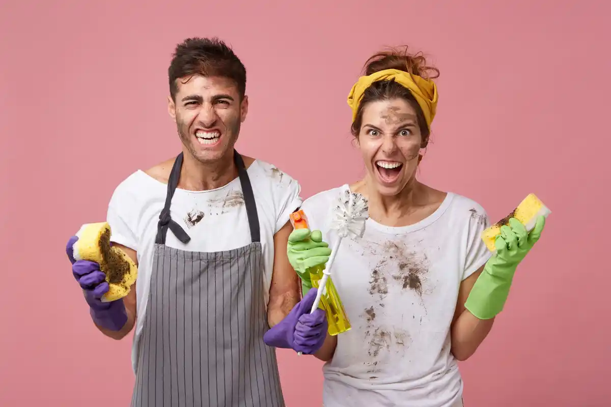 fun household chores people smiling