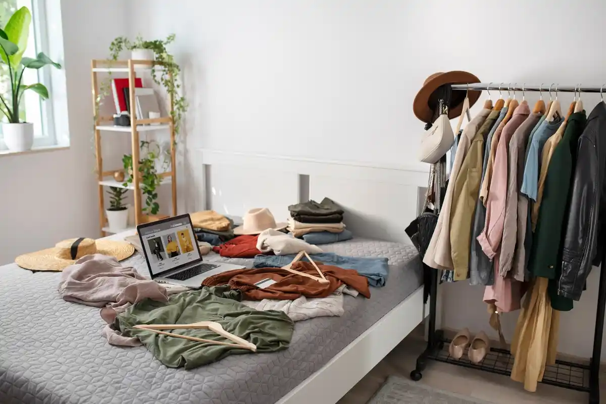 organized closet with hangers and minimal clothes