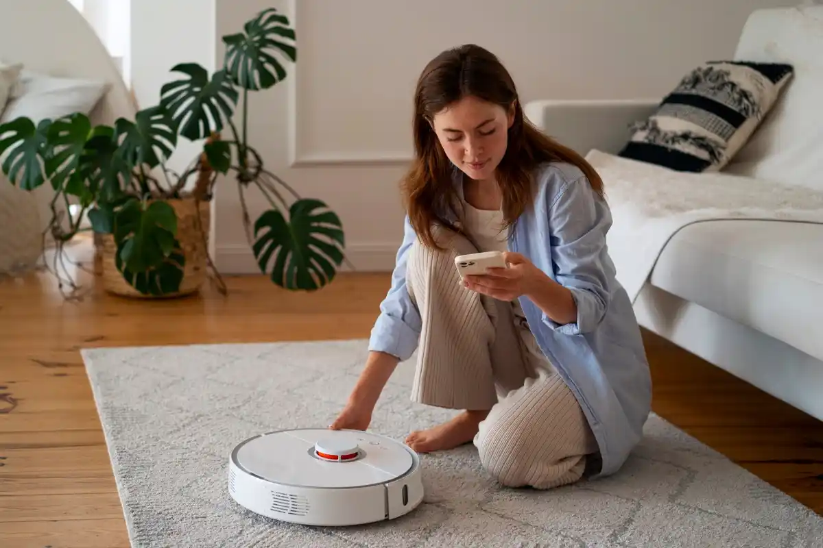 robot vacuum cleaner in modern Dutch apartment