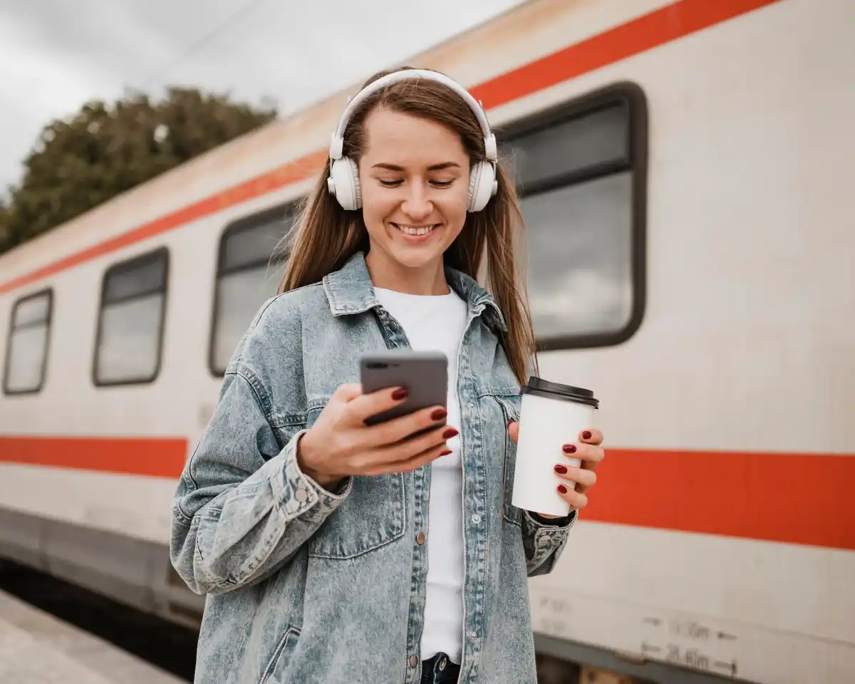 Young traveler relaxing on a train, enjoying a quiet ride