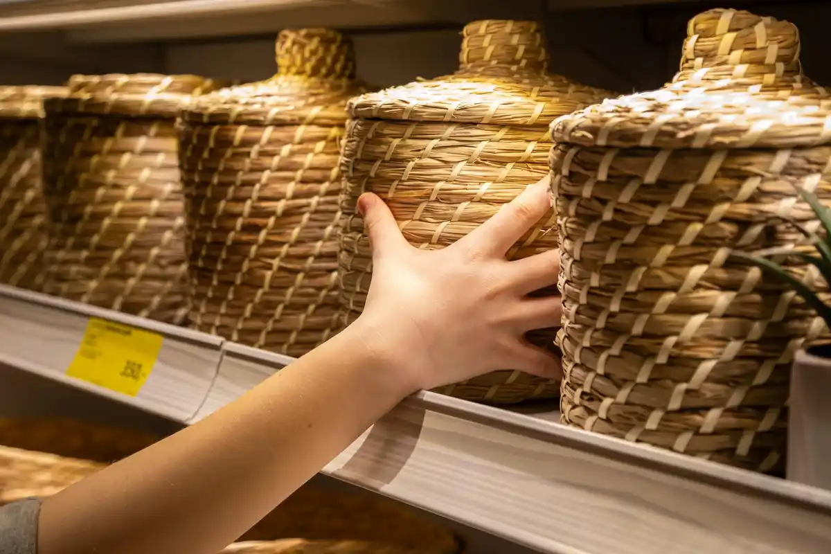 organized shelves with baskets and boxes