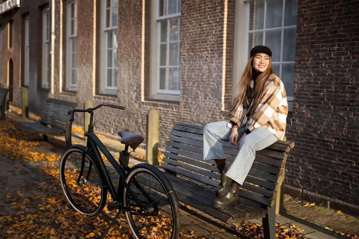 Dutch woman walking in park Netherlands