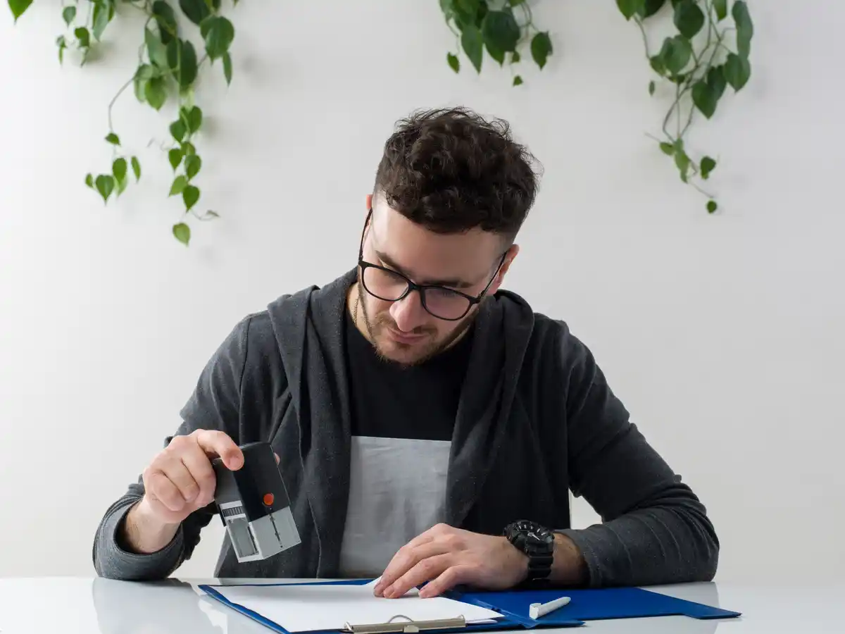 focused person working with timer on desk