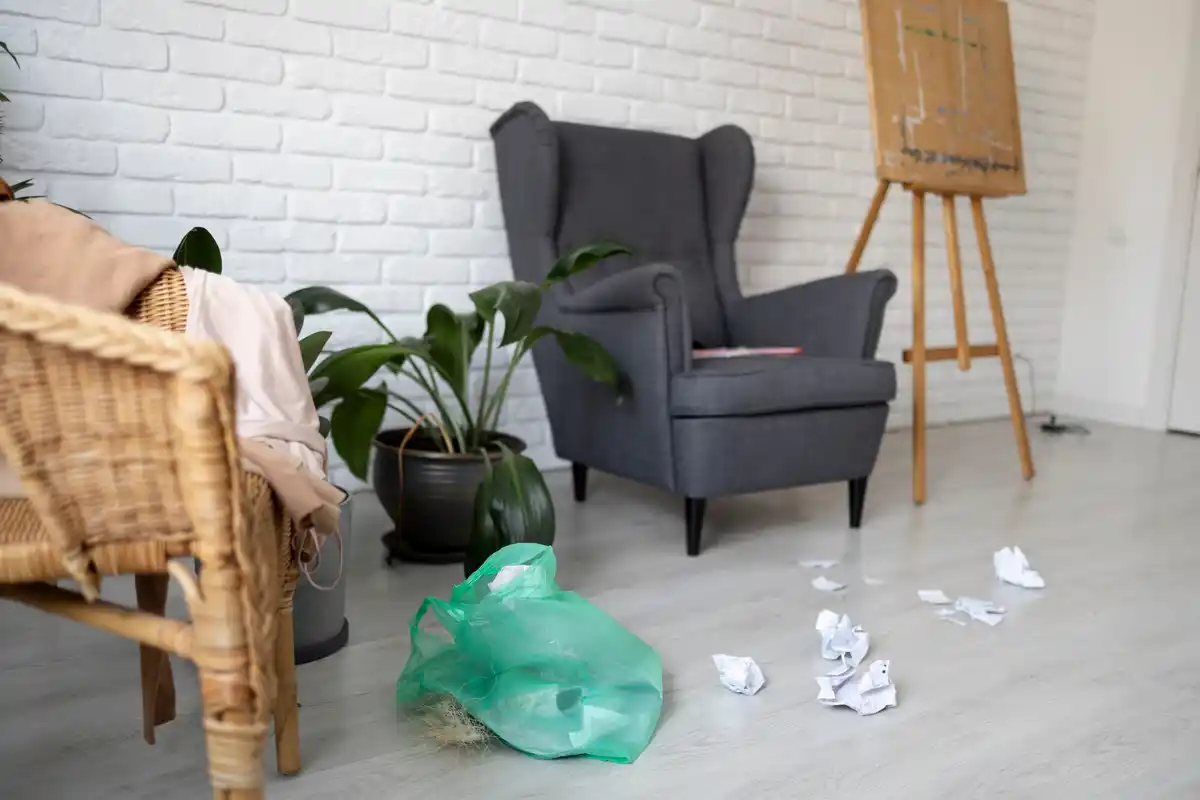 messy living room clutter stress relief clean up