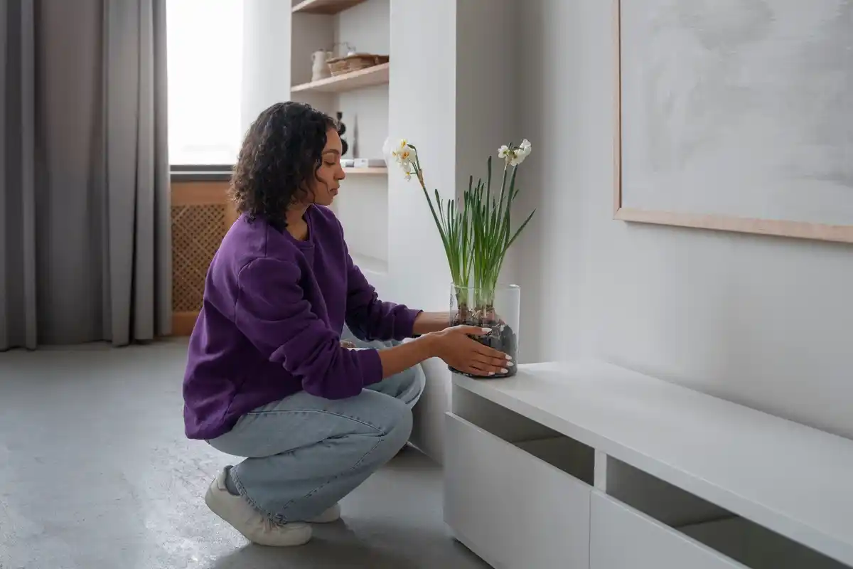 small organized apartment living space storage