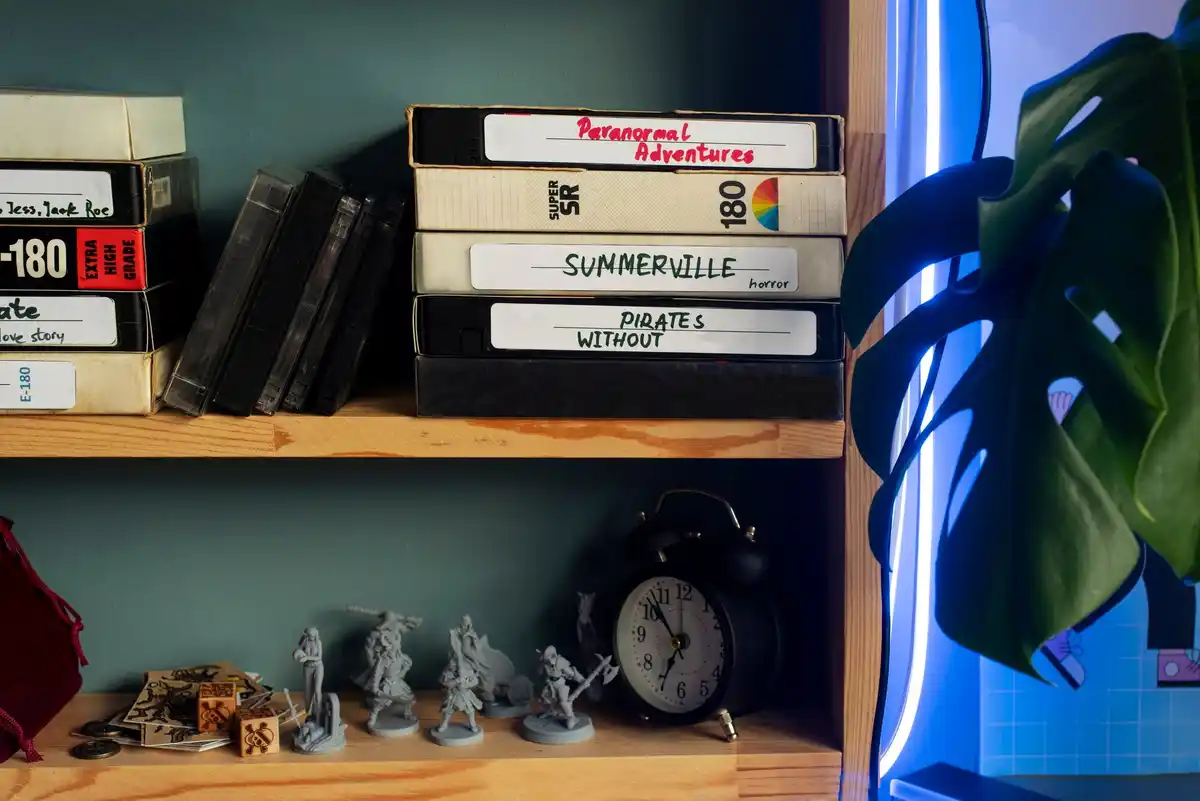 organized shelves with labeled boxes and neat storage