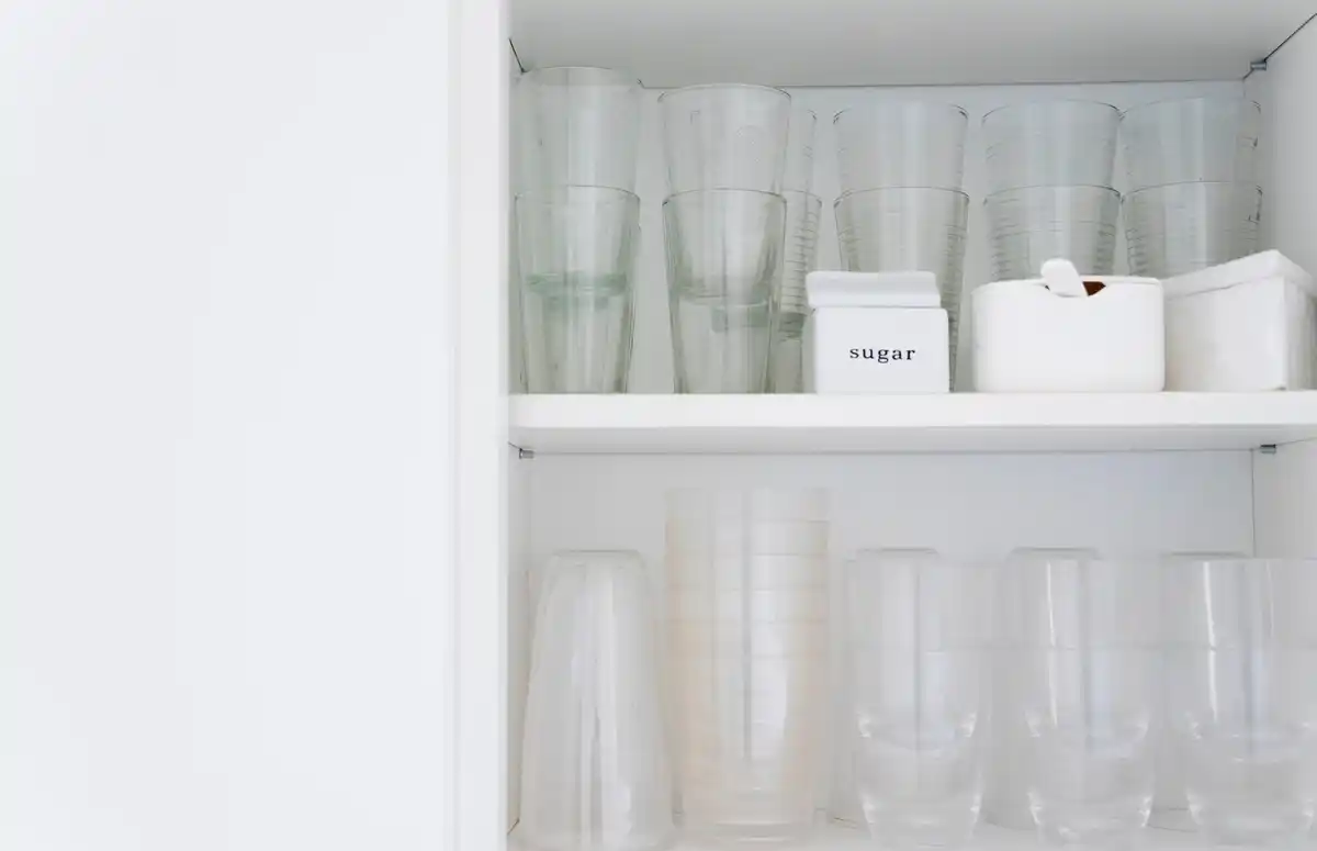 organized home office storage with transparent containers and labels
