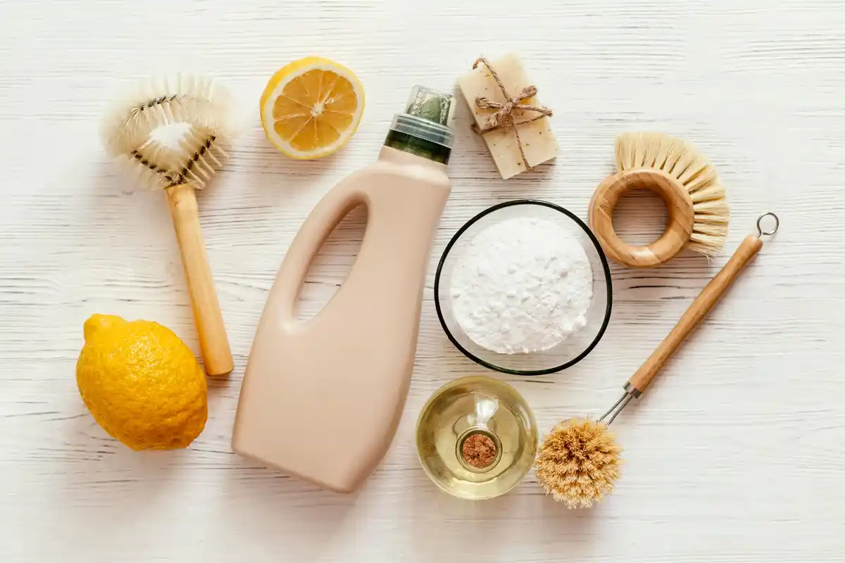 vinegar and baking soda cleaning concept kitchen