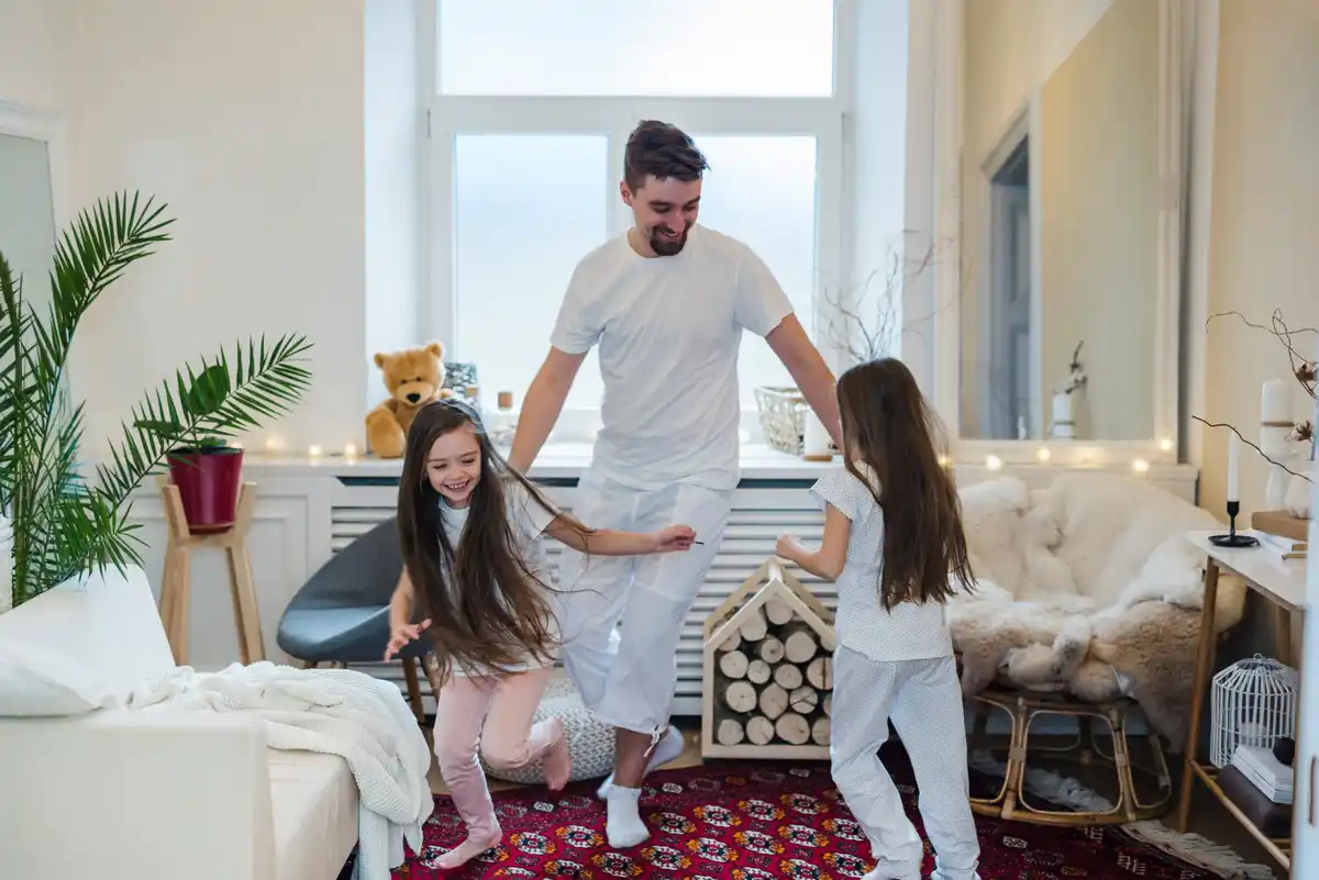happy family organizing daily routine at home