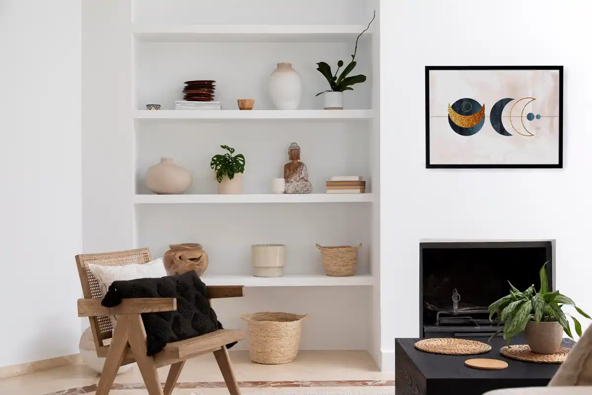 small tidy living room creative storage