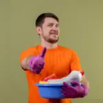happy person cleaning house fast