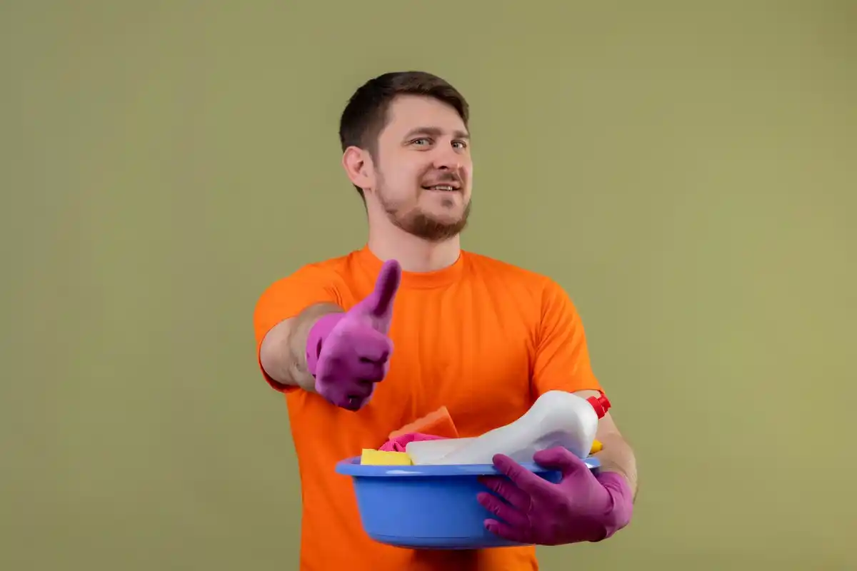 happy person cleaning house fast