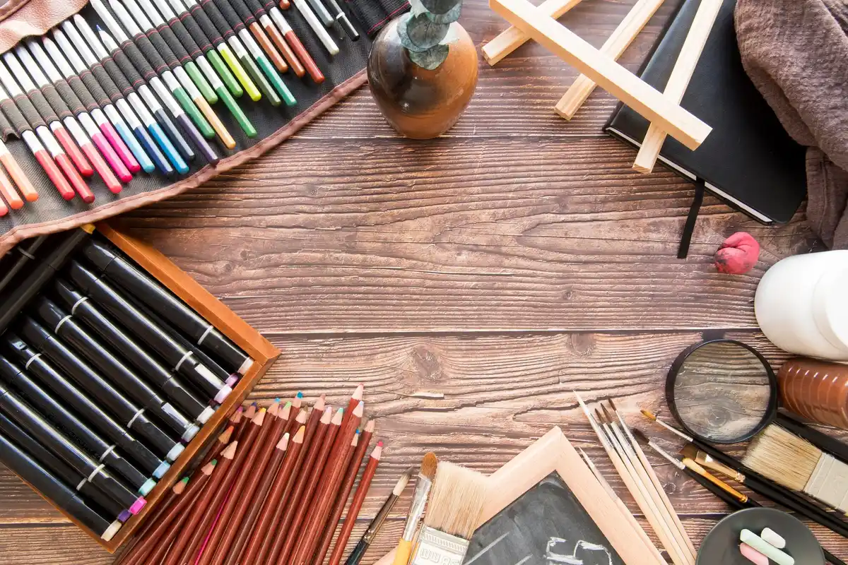 creative craft workspace messy table