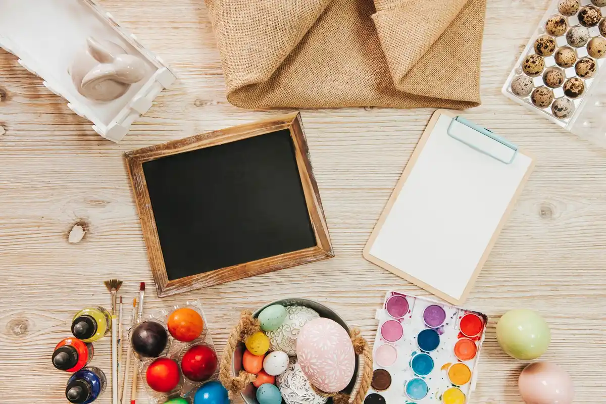 Relaxed crafting workspace with materials