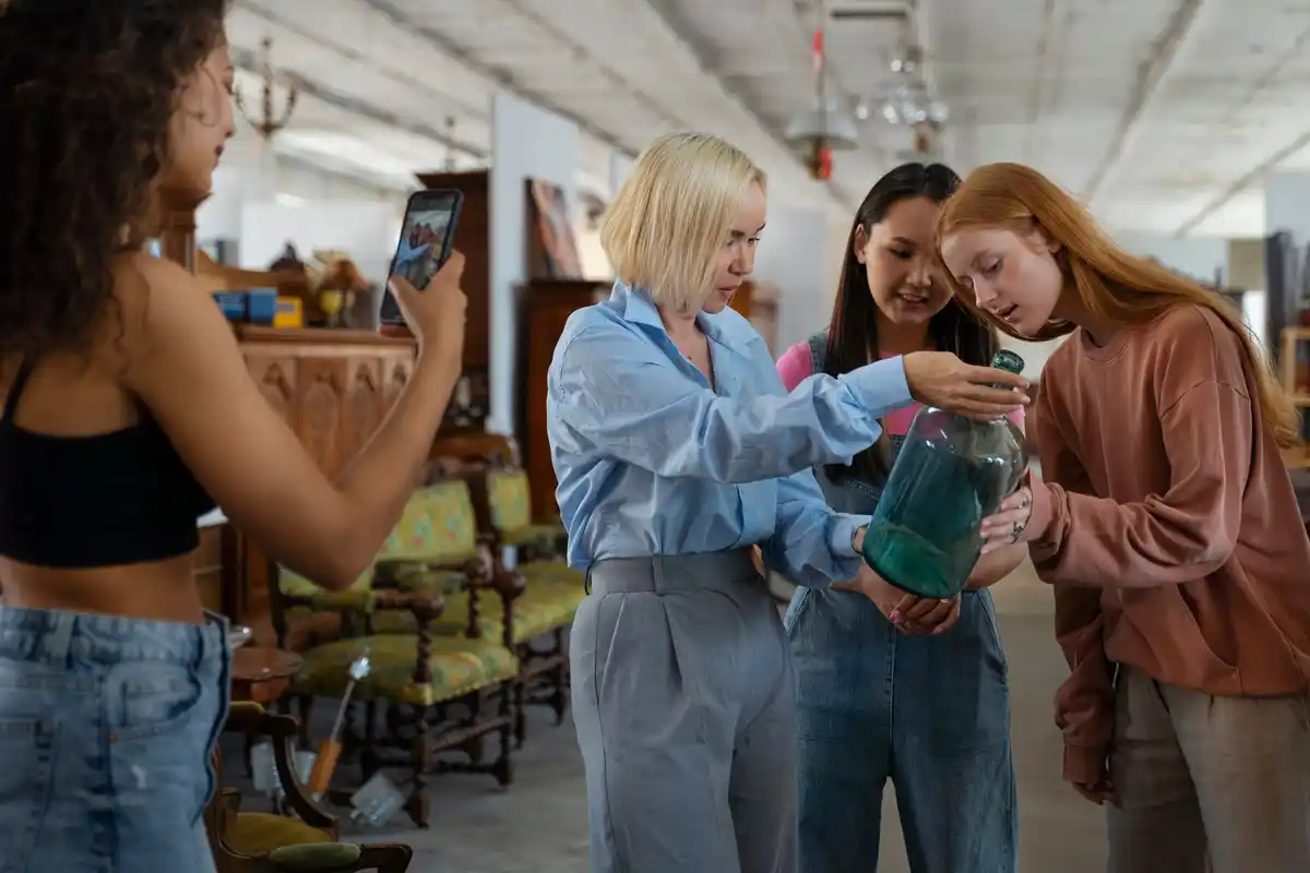 group of people knitting and sharing tips