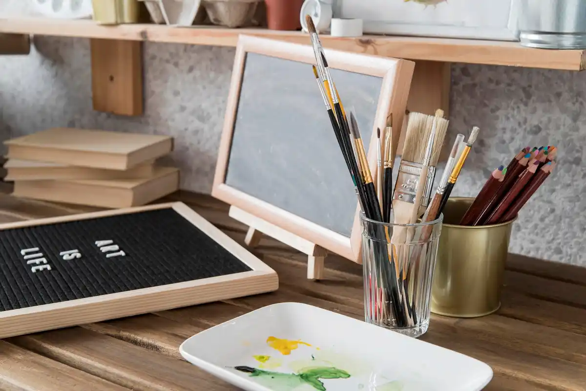 Dutch creative workspace with art supplies