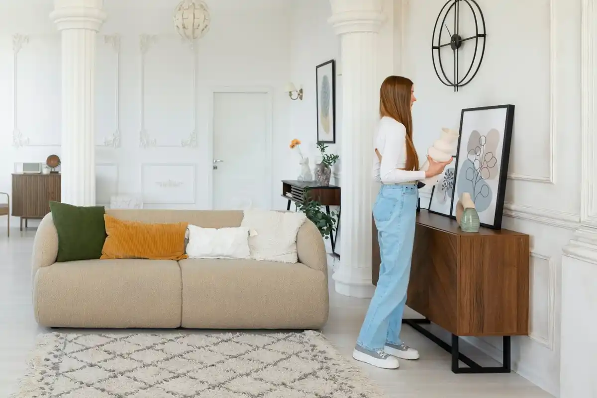 small stylish apartment organized space saving furniture