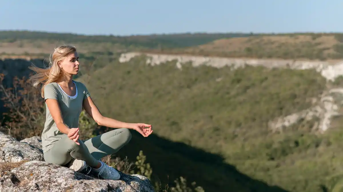 calm person quick stress relief outdoors breathing exercises
